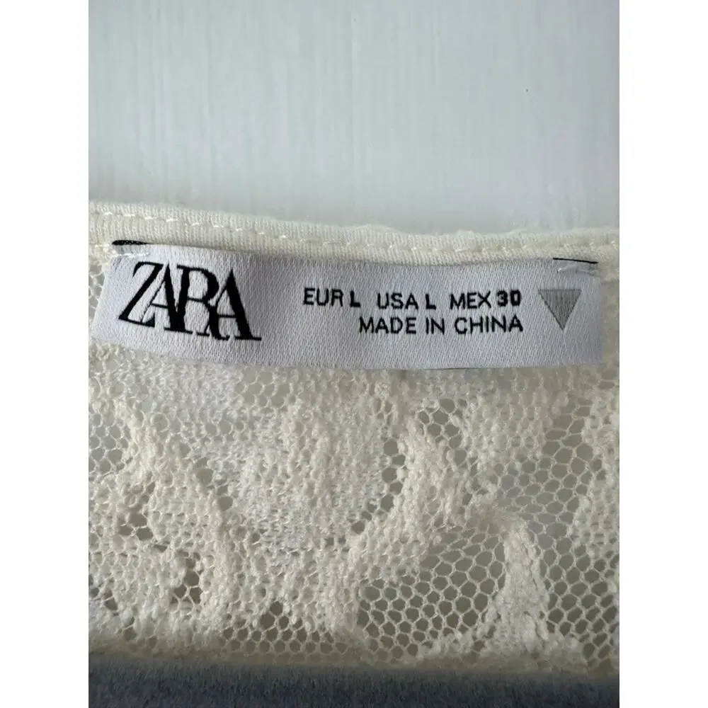 Zara Ivory Cream Allover Lace Dress Sz L Romantic Bridal Vintage Glamour Boho